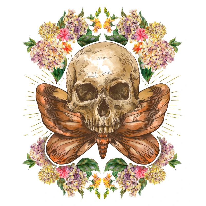 Skull Skull Skull with Moth Hydrangeas