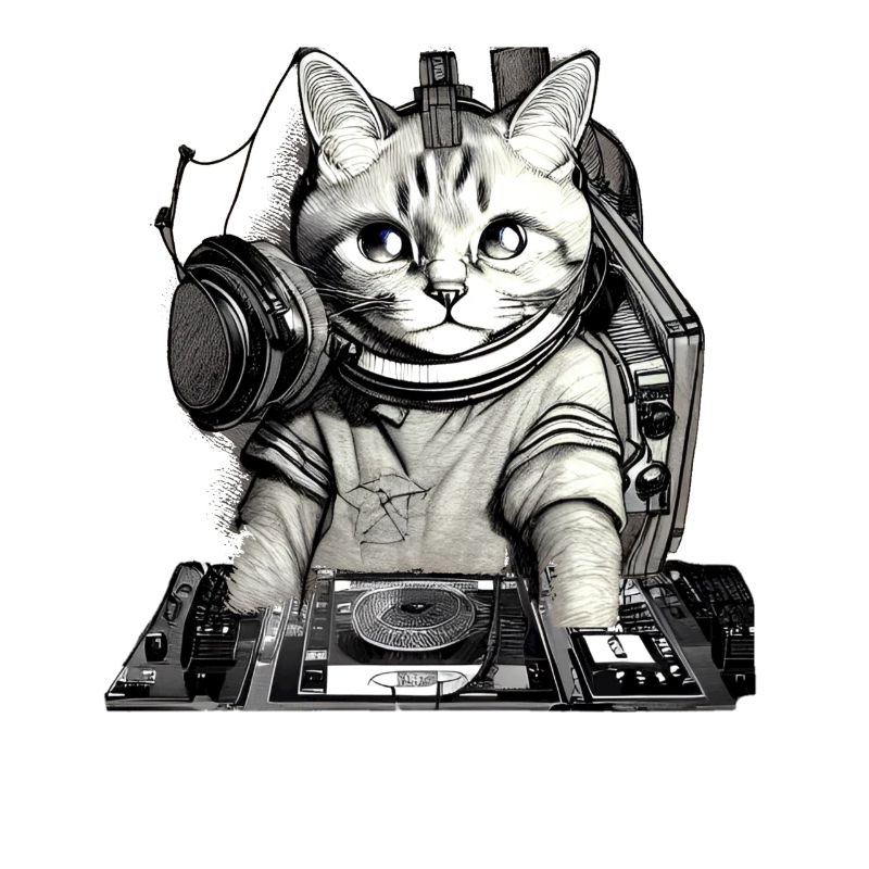 DJ cat avec table de mixage
