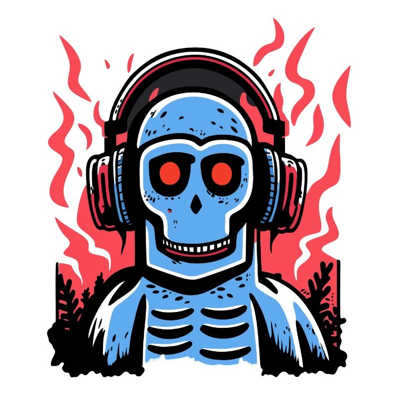 Blaue Kopfhörer mit Disco-Zombie-Affen