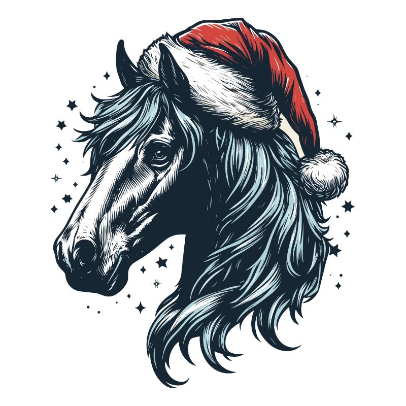 Tête de cheval avec chapeau de père Noël