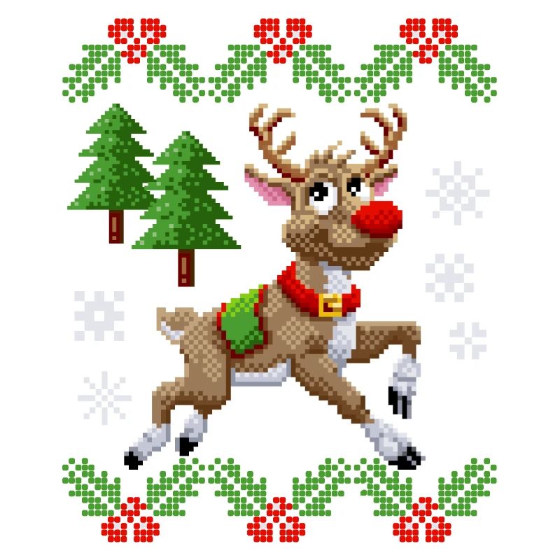 Pixel renne, pull moche, Noël pixel art