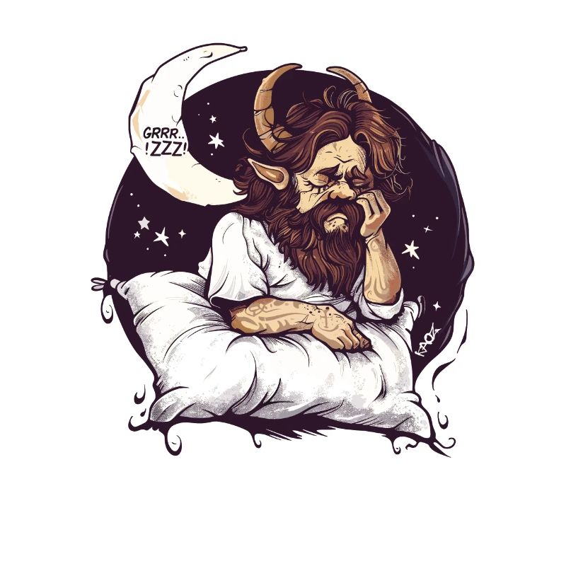 Archange endormi avec des cornes et la lune