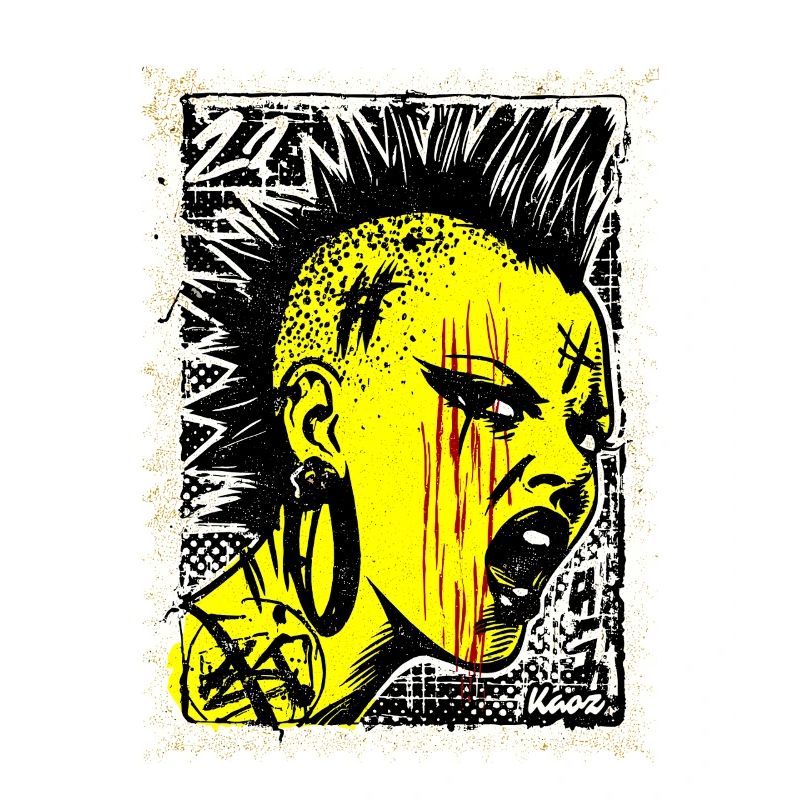 Wilde Punk Frau mit Iro und Wut auf Briefmarke
