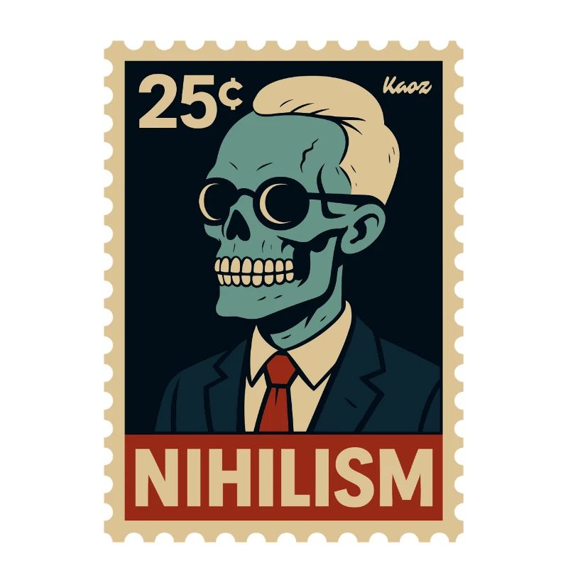 Nihilism Postage Stamp – Skeleton in Suit