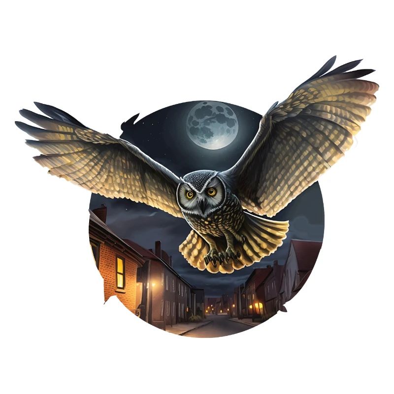 Nachteule Eule im Flug ausgestreckte Flügel Mond