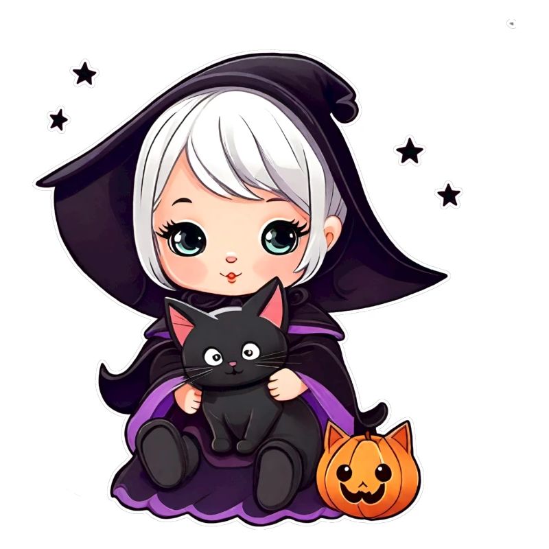 Cute witch with black cat