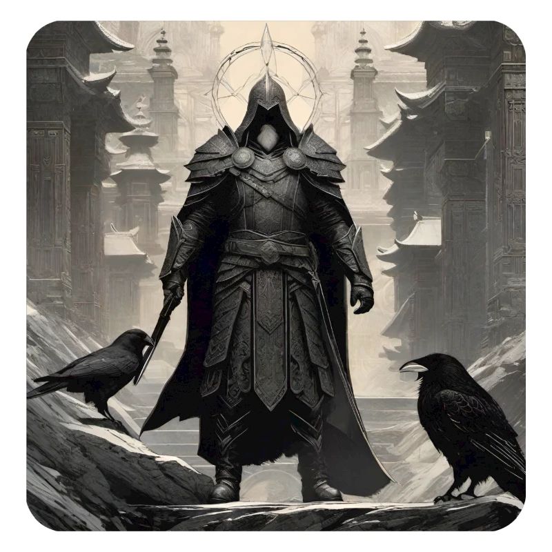 Proud dark knight with ravens