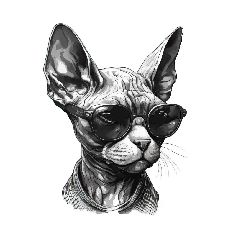 Chat Sphynx Cool portant des lunettes de soleil