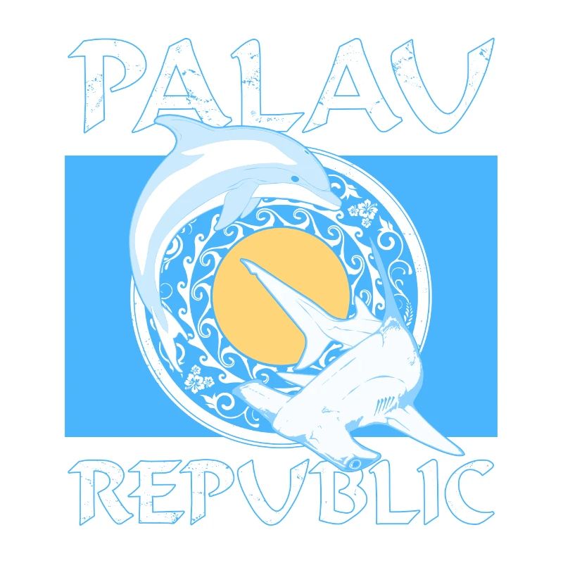 Requin-marteau et drapeau dauphin Palau