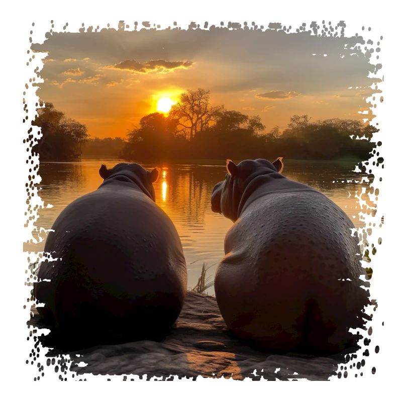 Two hippos enjoying the sunset