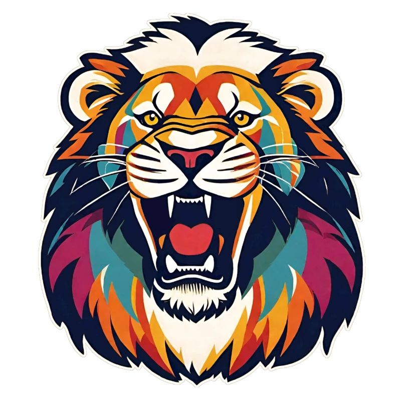 Roaring lion in cool retro style