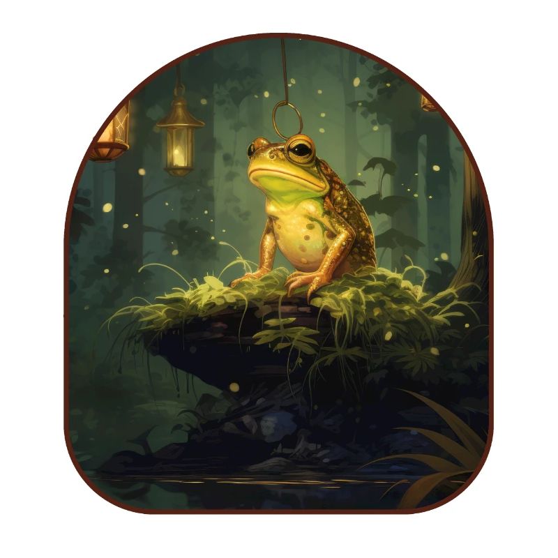 Mystical Frog Lantern Fireflies Night Forest