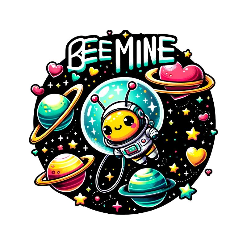 Bee Mine: Astronaut Bee Planets & Hearts Playful