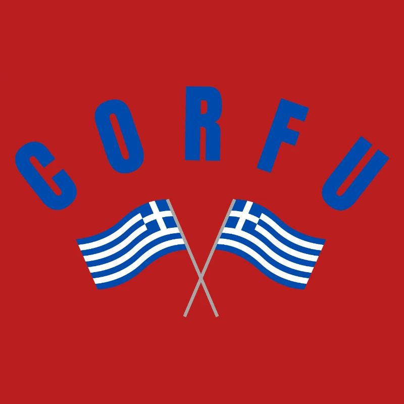 Corfou avec drapeaux grecs croisés