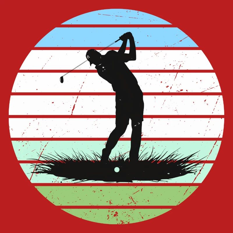 Golf silhouette in retro stripe circle