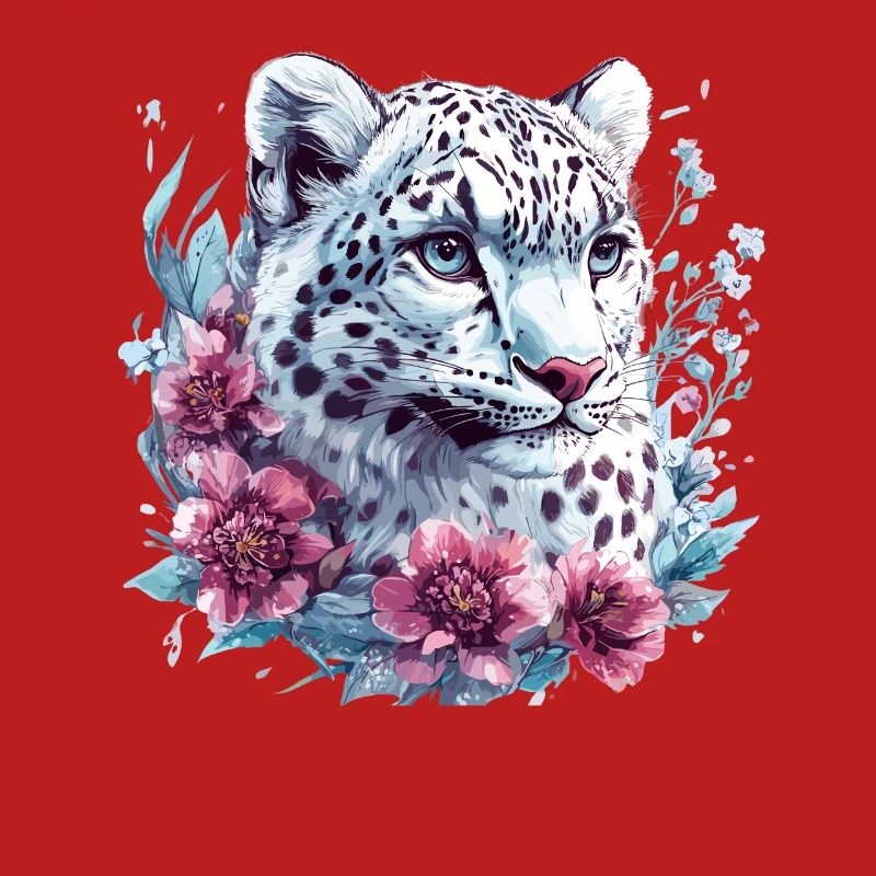 Leopardengesicht mit Blumenkranz