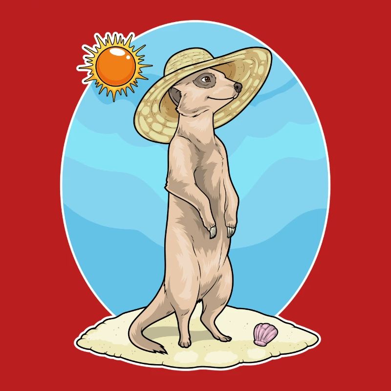 Erdmännchen Strand Strohhut Sommer