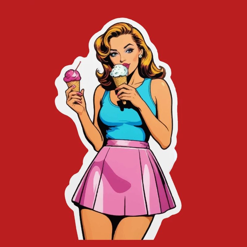 Fille rétro mangeant de la crème glacée