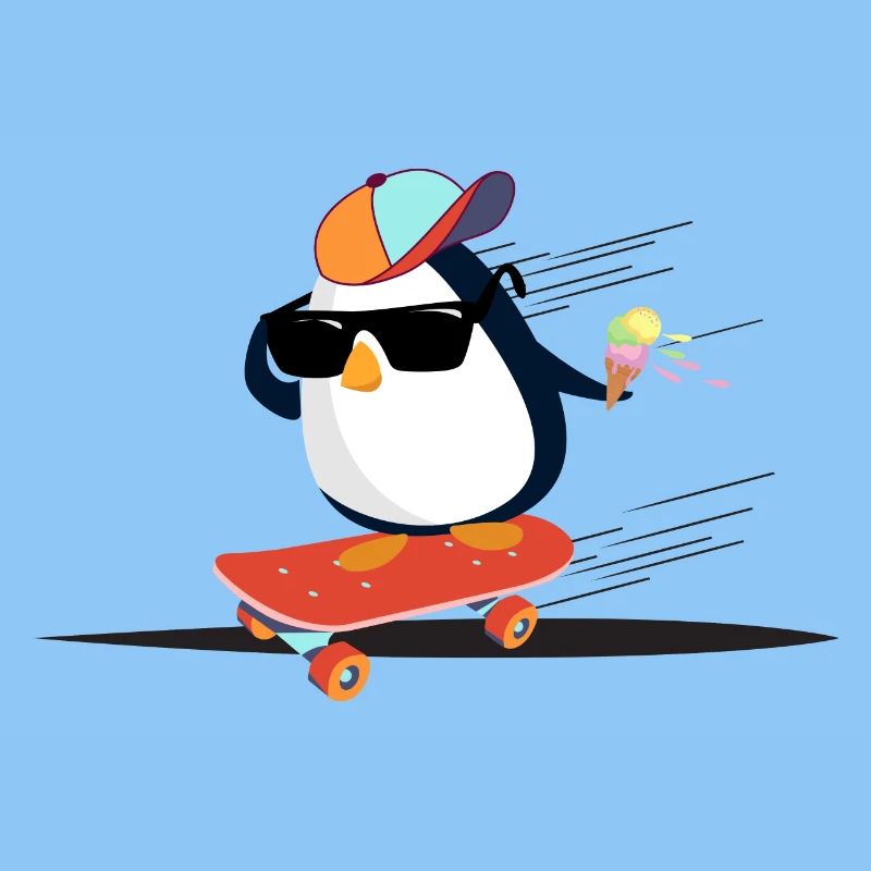 Cooler Pinguin auf Skateboard