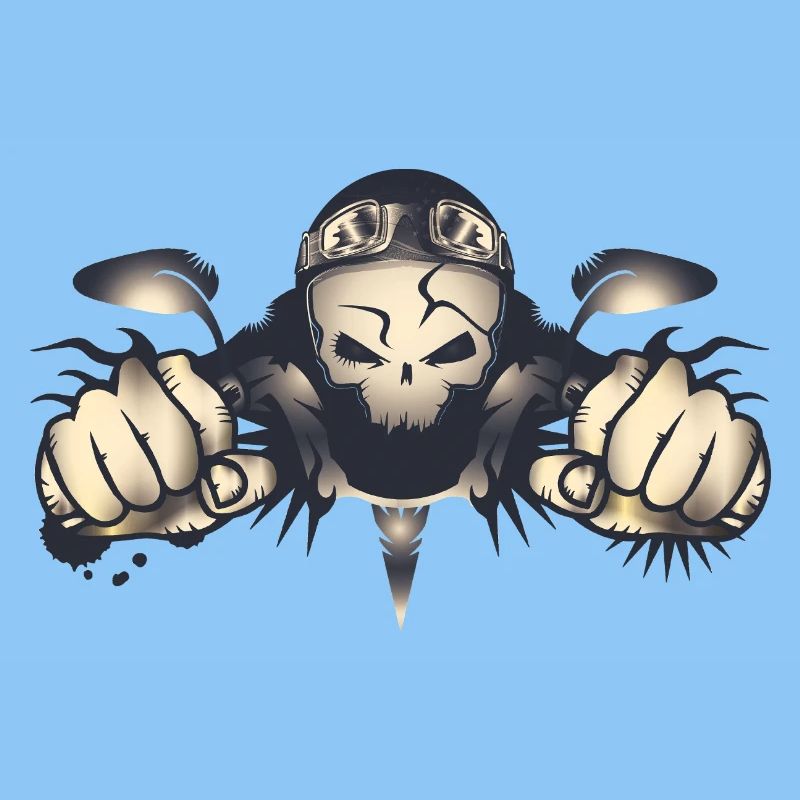 Rebellious skull biker with retro helmet