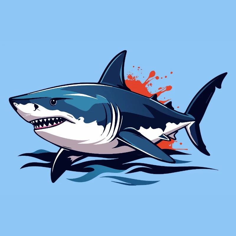 Requin bleu des profondeurs avec éclaboussures rouges Requin blanc
