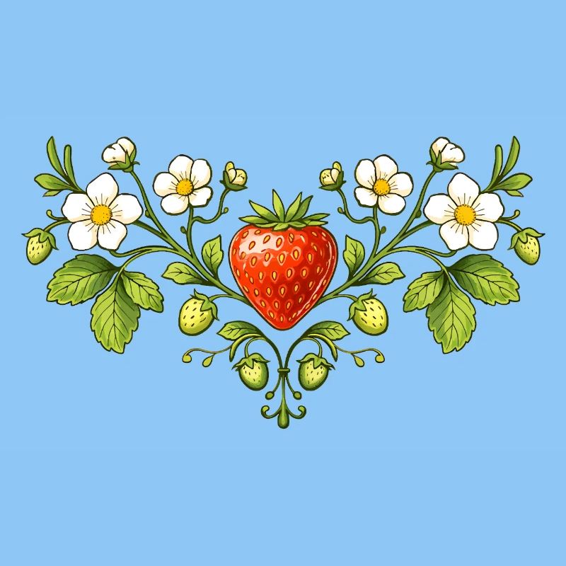 Erdbeer Ornament mit Blüten 