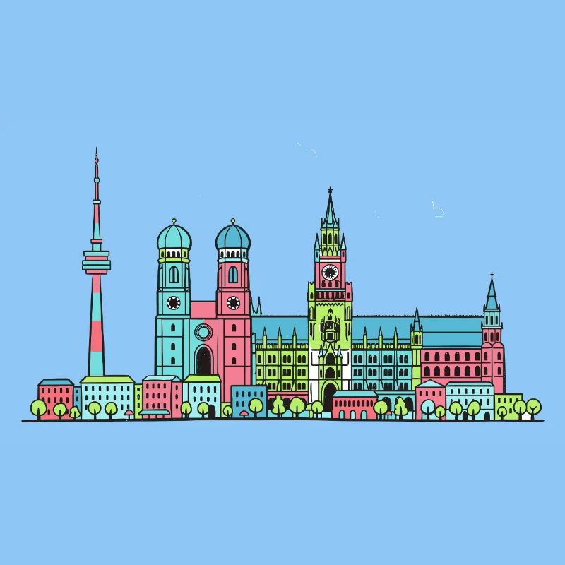 Münchner Stadtskyline Marienplatz Moderne Linienkunst