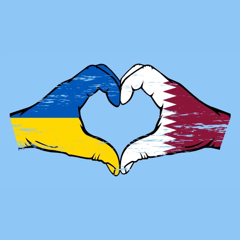 Drapeau de l’Ukraine Qatar mains forme de coeur utilisé