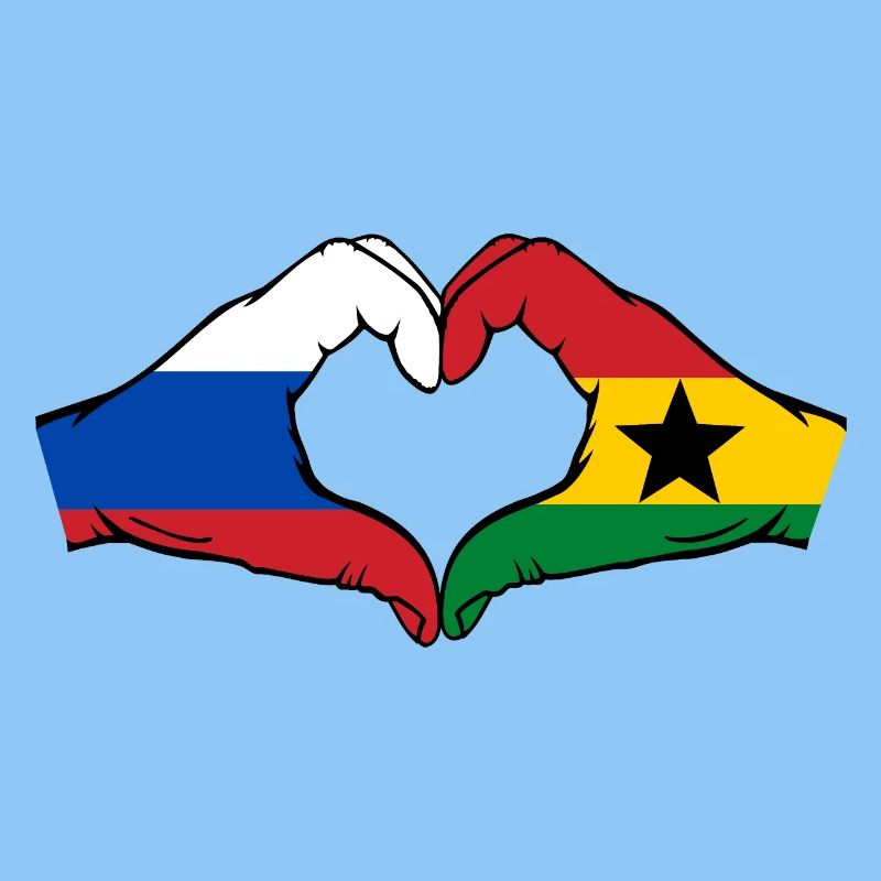 Russie Ghana Drapeau Mains Coeur Forme