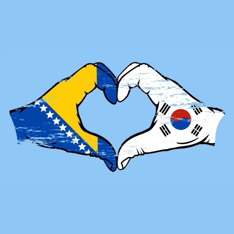 Bosnie Corée du Sud drapeau mains forme de coeur utilisé