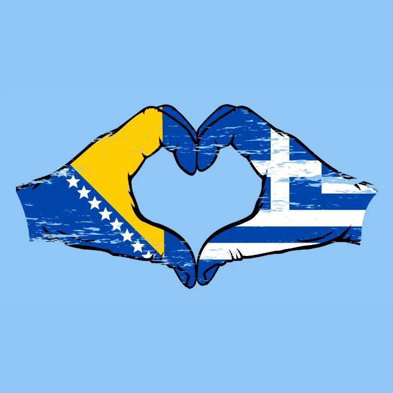 Bosnie Grèce Drapeau Mains Coeur Forme Utilisé