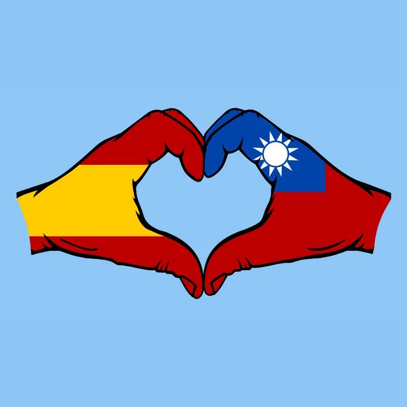 Spain Taiwan Flag Hands Heart Shape