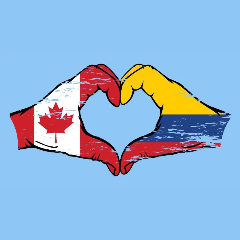 Canada Colombia Flag Hands Heart Shape Used