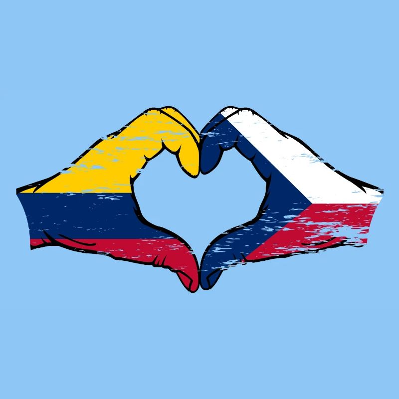 Colombie République tchèque drapeau mains forme de coeur utilisé