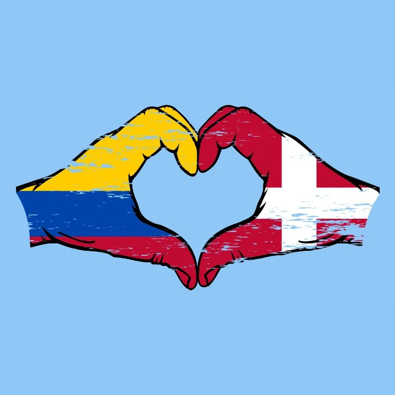 Colombia Denmark Flag Hands Heart Shape Used
