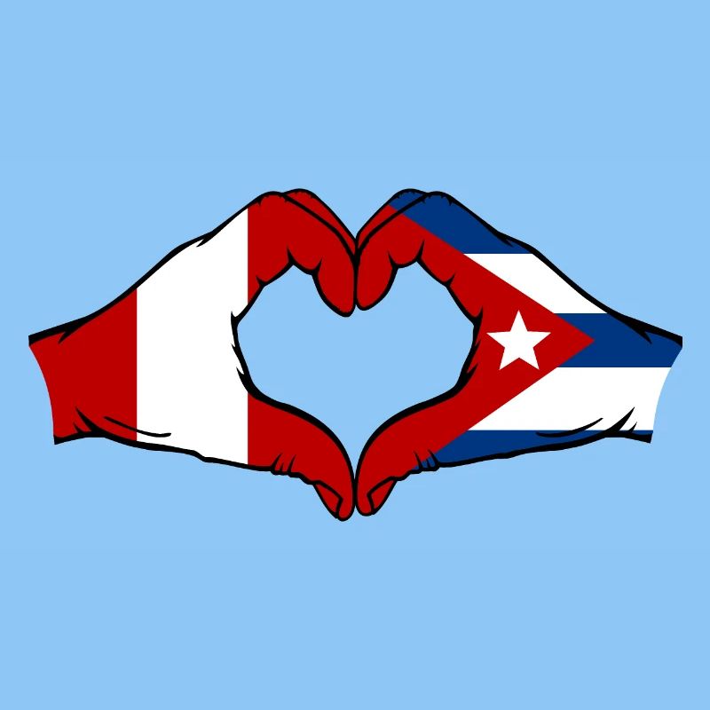 Pérou Cuba Drapeau Mains Coeur Forme