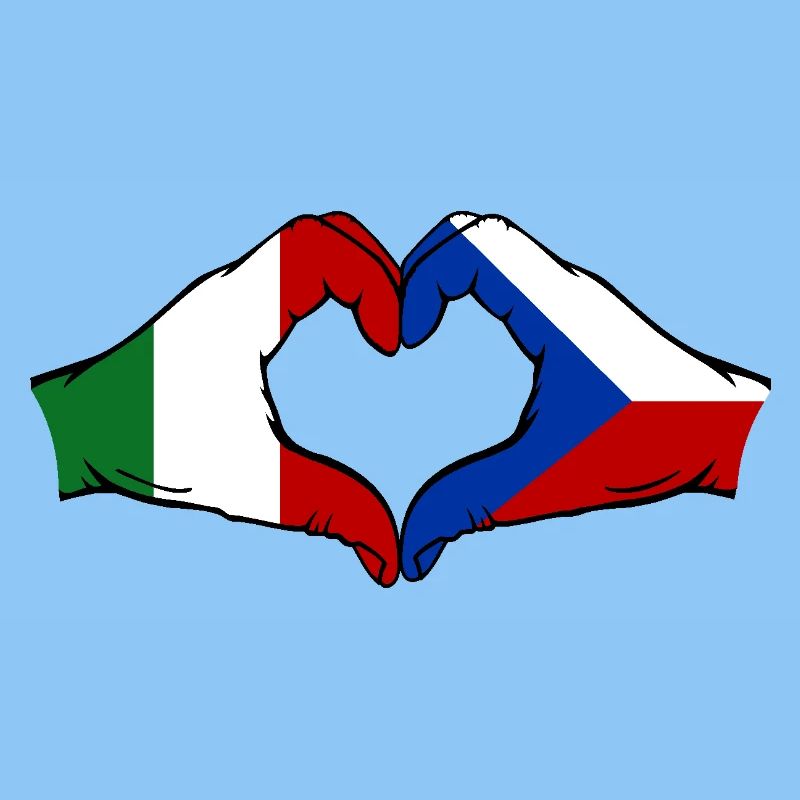 Italie République tchèque drapeau mains forme de coeur