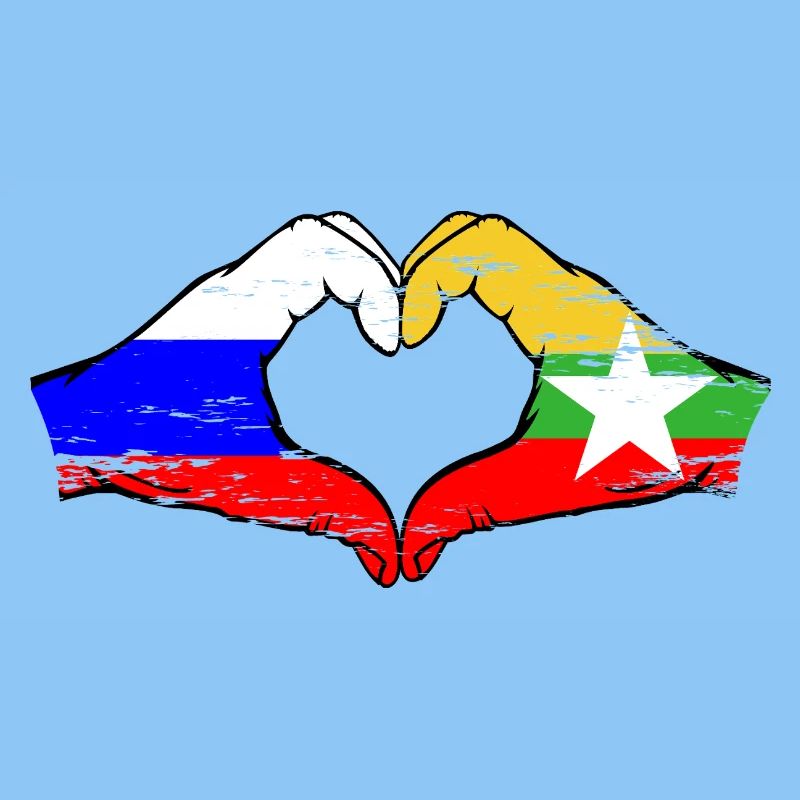 Russie Myanmar drapeau mains forme de coeur utilisé
