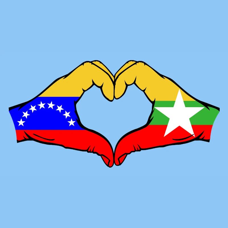Venezuela Myanmar Drapeau Mains Coeur Forme