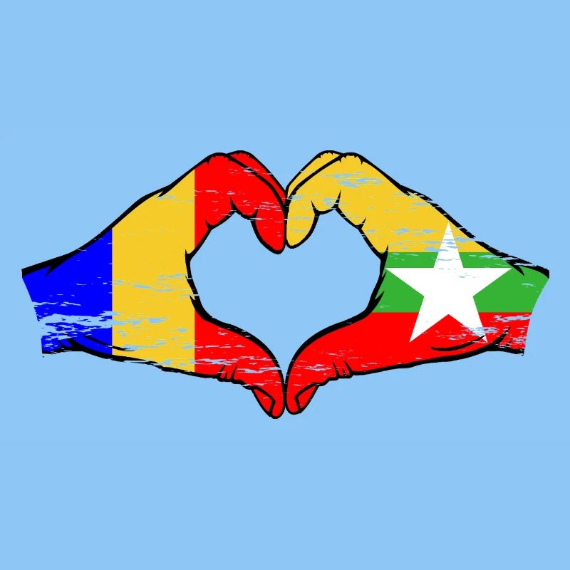 Roumanie Myanmar drapeau mains forme de coeur utilisé