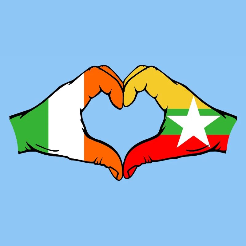 Irlande Myanmar Drapeau Mains Coeur Forme