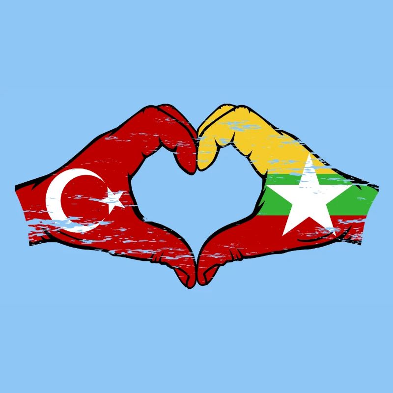 Turquie Myanmar drapeau mains forme de coeur utilisé