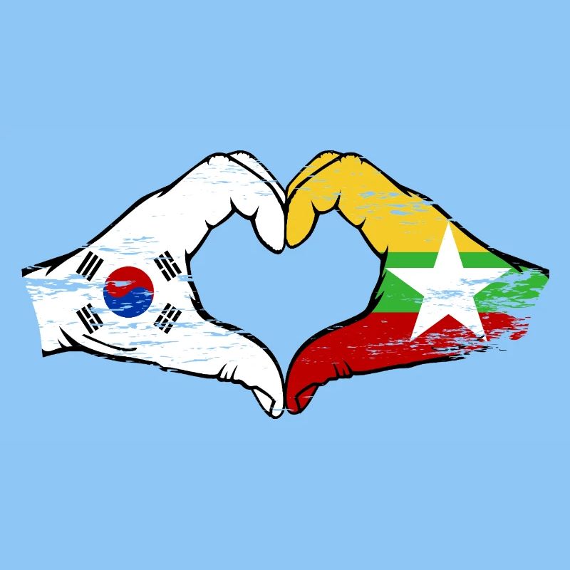 Corée du Sud Myanmar drapeau mains forme de coeur utilisé