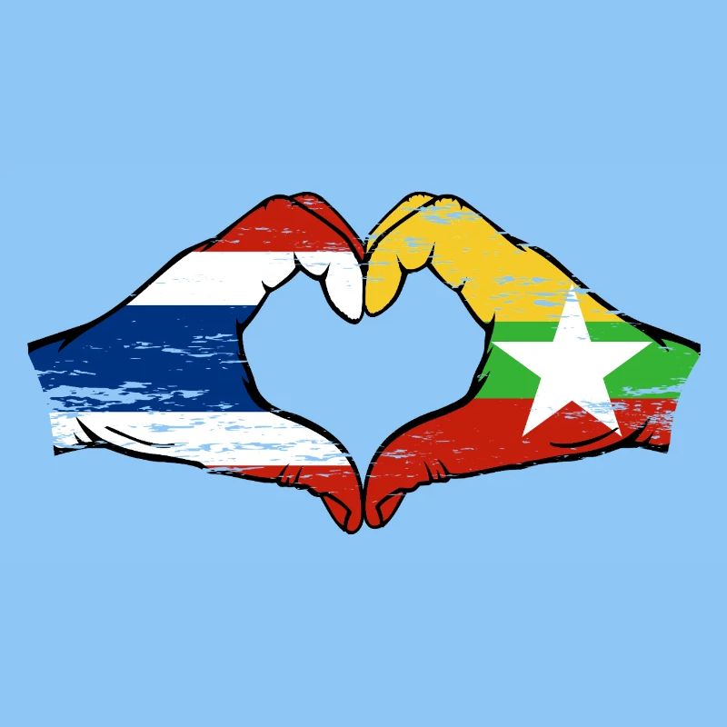 Thaïlande Myanmar drapeau mains forme de coeur utilisé