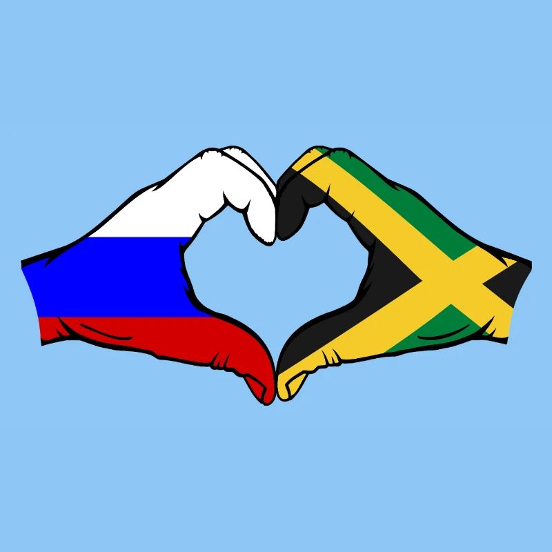 Russie Jamaïque Drapeau Mains Coeur Forme