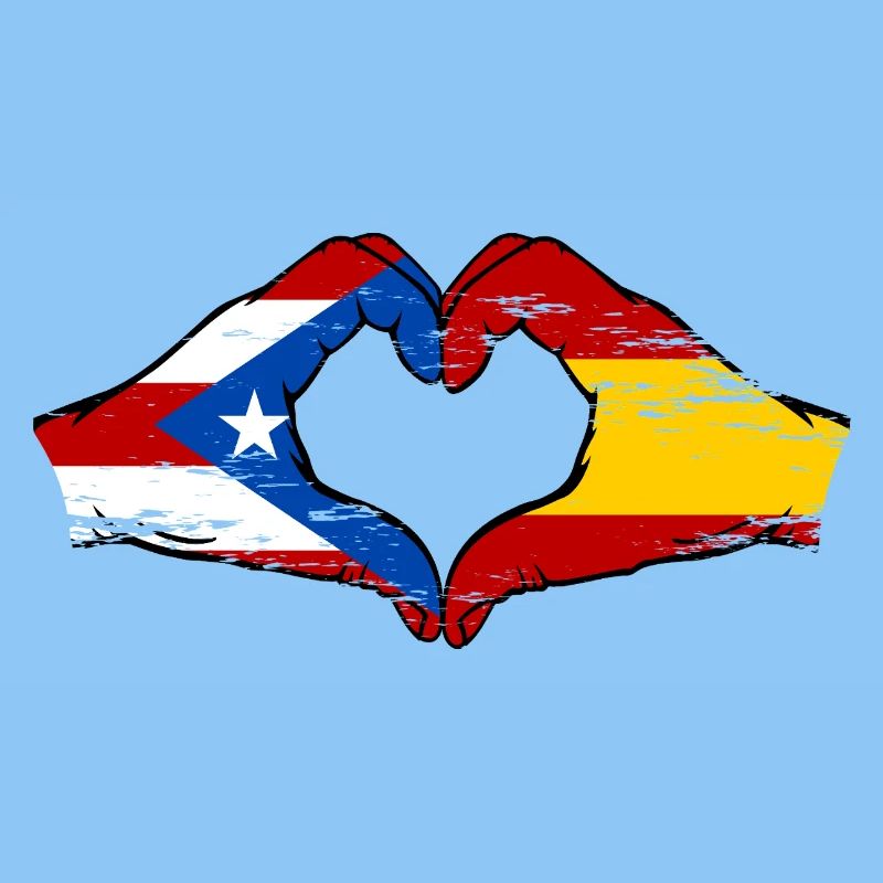 Porto Rico Espagne Drapeau Mains Coeur Forme Utilisé