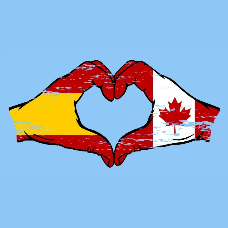 Espagne Canada Drapeau Mains Coeur Utilisé