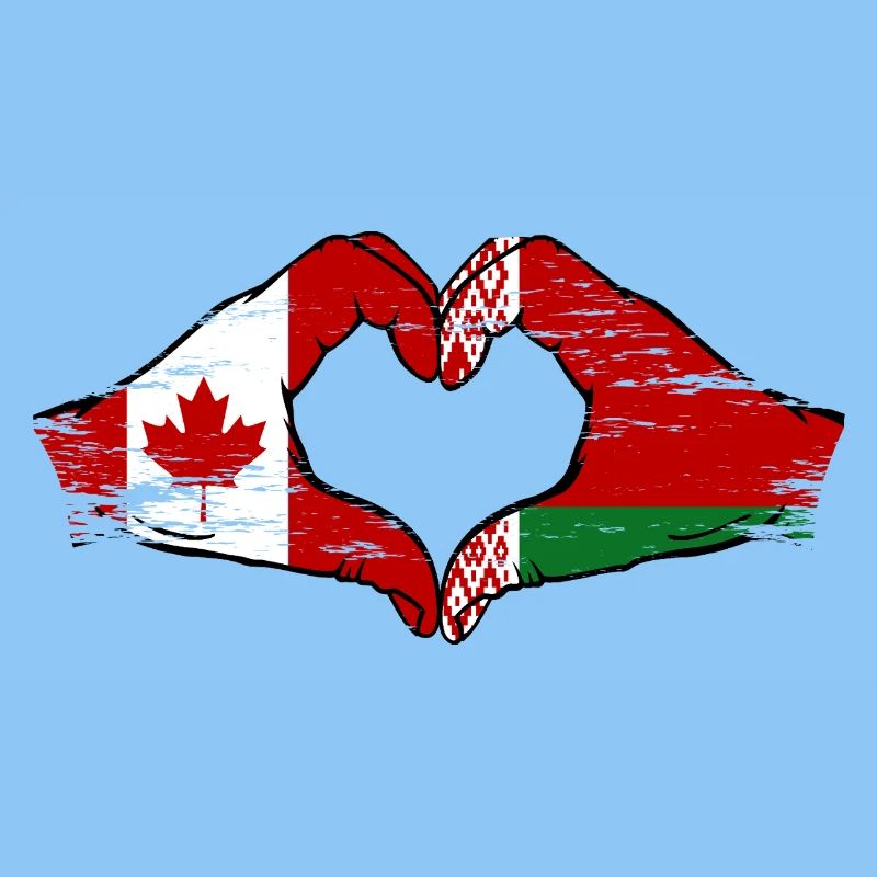 Canada Biélorussie drapeau mains forme de coeur utilisé