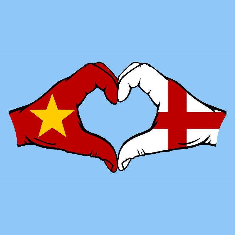 Vietnam Angleterre Drapeau Mains Coeur Forme