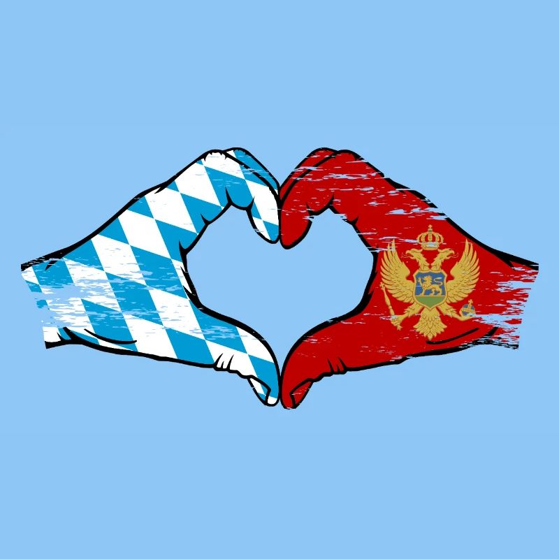 Bavière, Monténégro, drapeau, mains, forme de coeur utilisé
